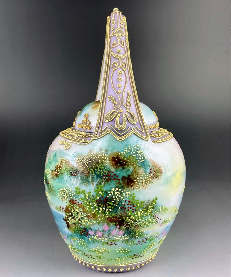 【希少】オールドニッポン 一陳盛り上げ 風景紋 バスケット 花籠 花瓶