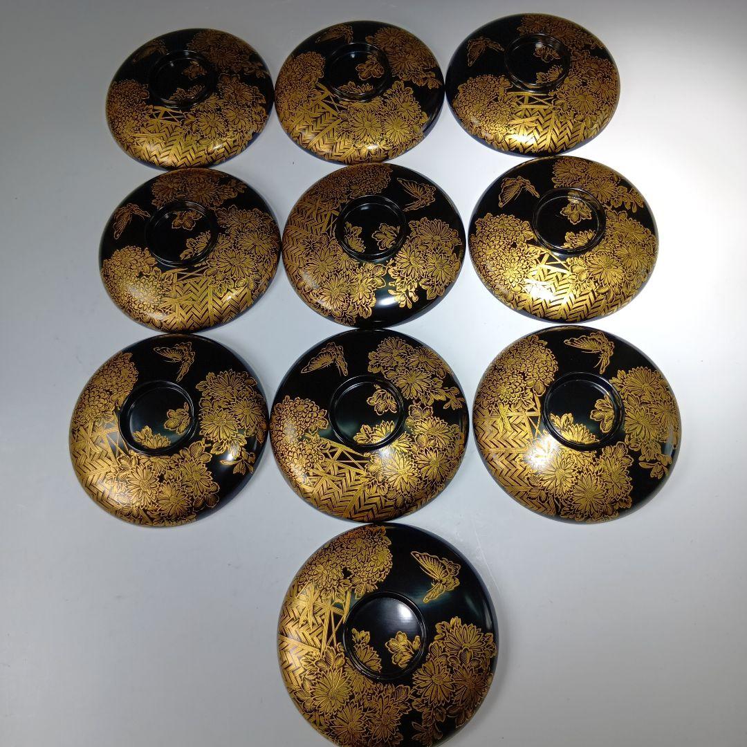 最終値下げ時代物　輪島塗沈金蒔絵　菓子碗　雑煮碗　　10客