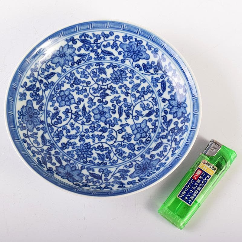 中国　大清雍正年製　青花纏枝花弁文皿　C　8131E