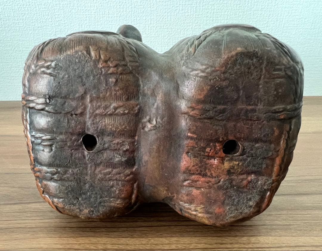 備前焼 獅子舞像置物 江戸末期頃 縁起物 大黒天 収納木箱付き アンティーク