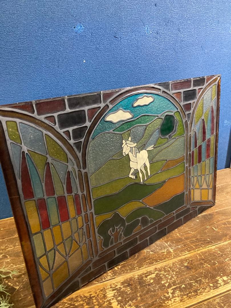 ステンドグラス　壁掛けインテリア　アンティーク調　ヴィンテージ　ユニコーン