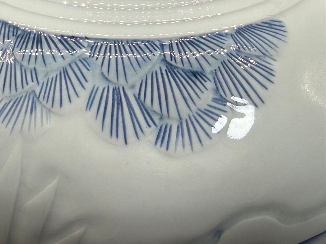 東岩　青華辰砂釉雲鶴紋大壺　浮き彫り模様　送料込み260124