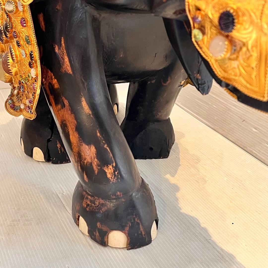 鑑定書あり　希少　中国美術 木彫 宝石飾 特大 象 置物 飾り物 インテリア
