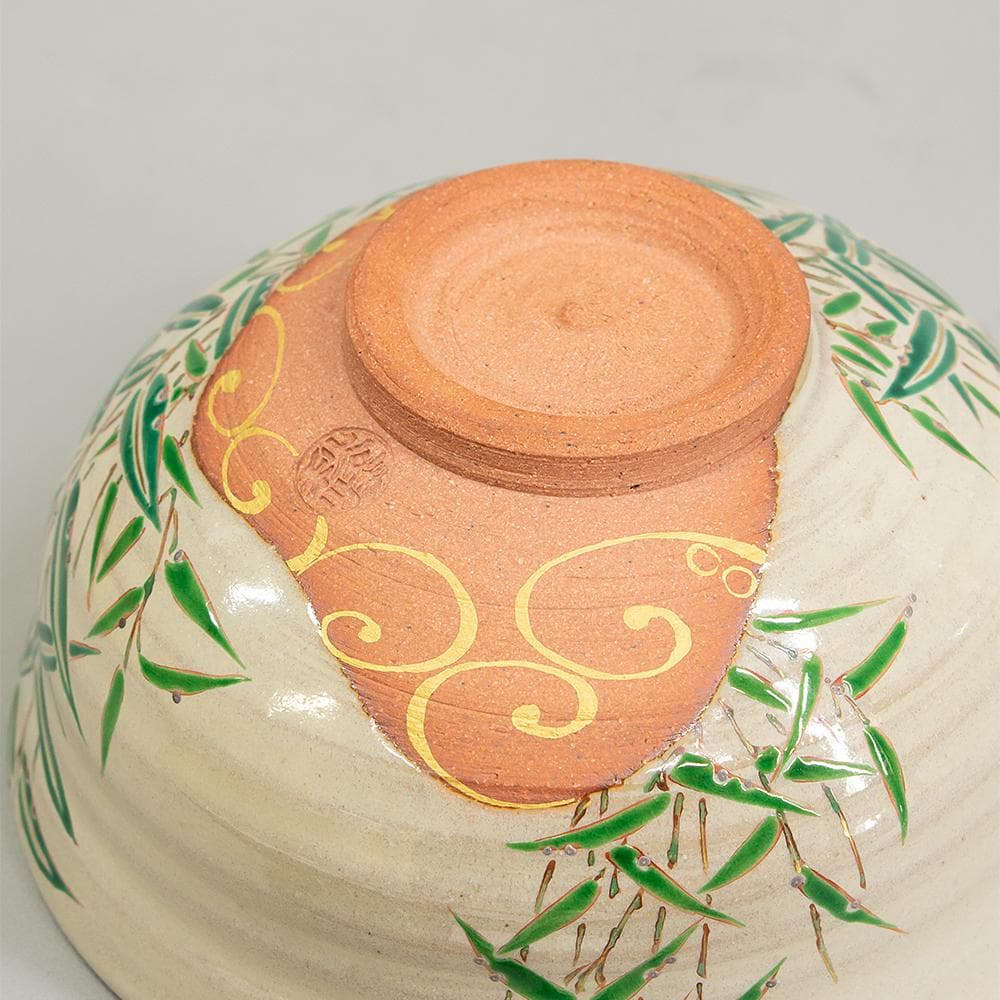 京焼 平安 中村秋峰 茶碗 光琳水露笹絵 美品 共箱 茶道具 抹茶碗 平茶碗