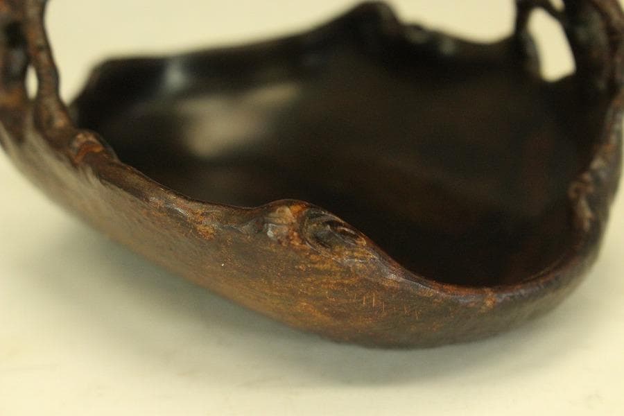 紫檀 刻 手付 皿 文房四宝 卓上飾 高7.8cm(HA490)