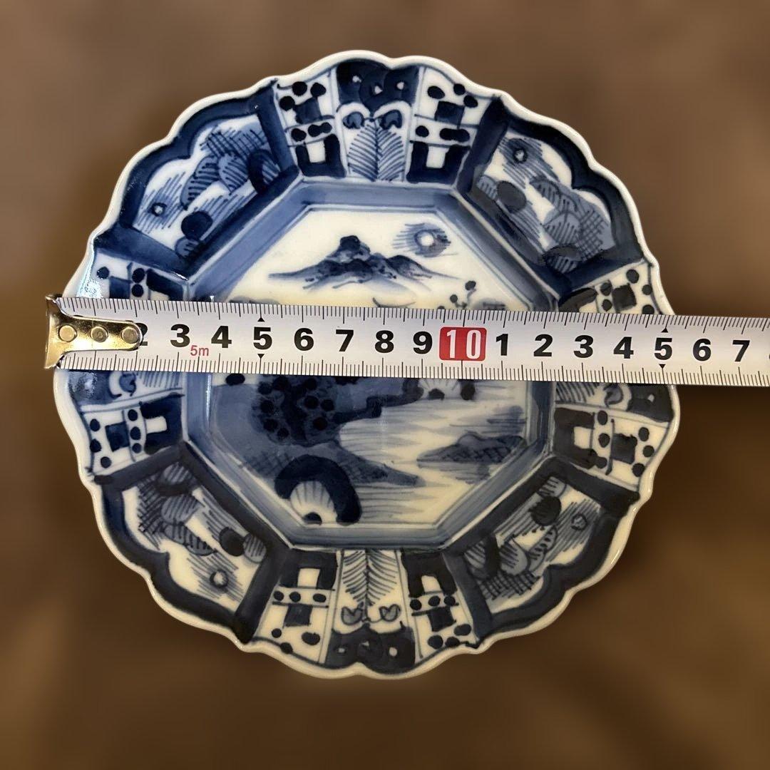 ⬛︎五寸変形皿11枚⬛︎染付手描⬛︎古伊万里⬛︎山水巻物角皿江戸⬛︎有田骨董⬛︎