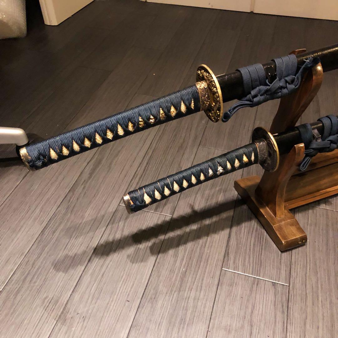 高級模造刀　居合刀　 美術刀剣　太刀　脇差　大小セット　緑拵え