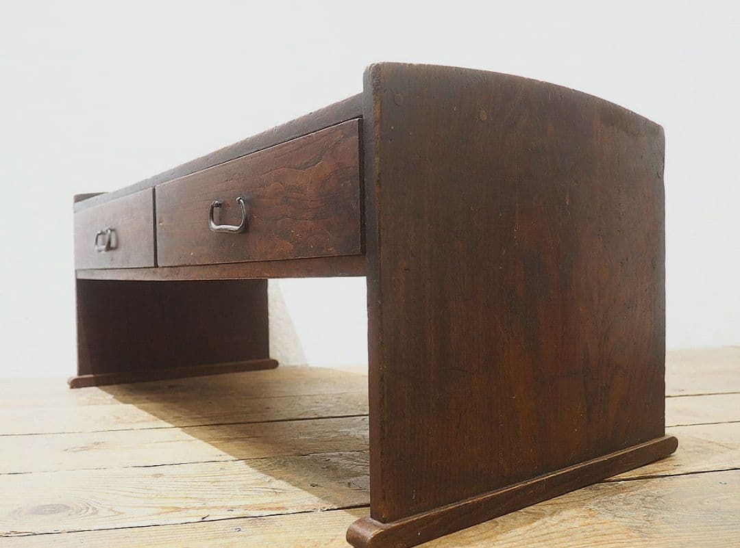 1302 杢目の綺麗な文机　ローテーブル　引き出し　収納棚　レトロ　ビンテージ