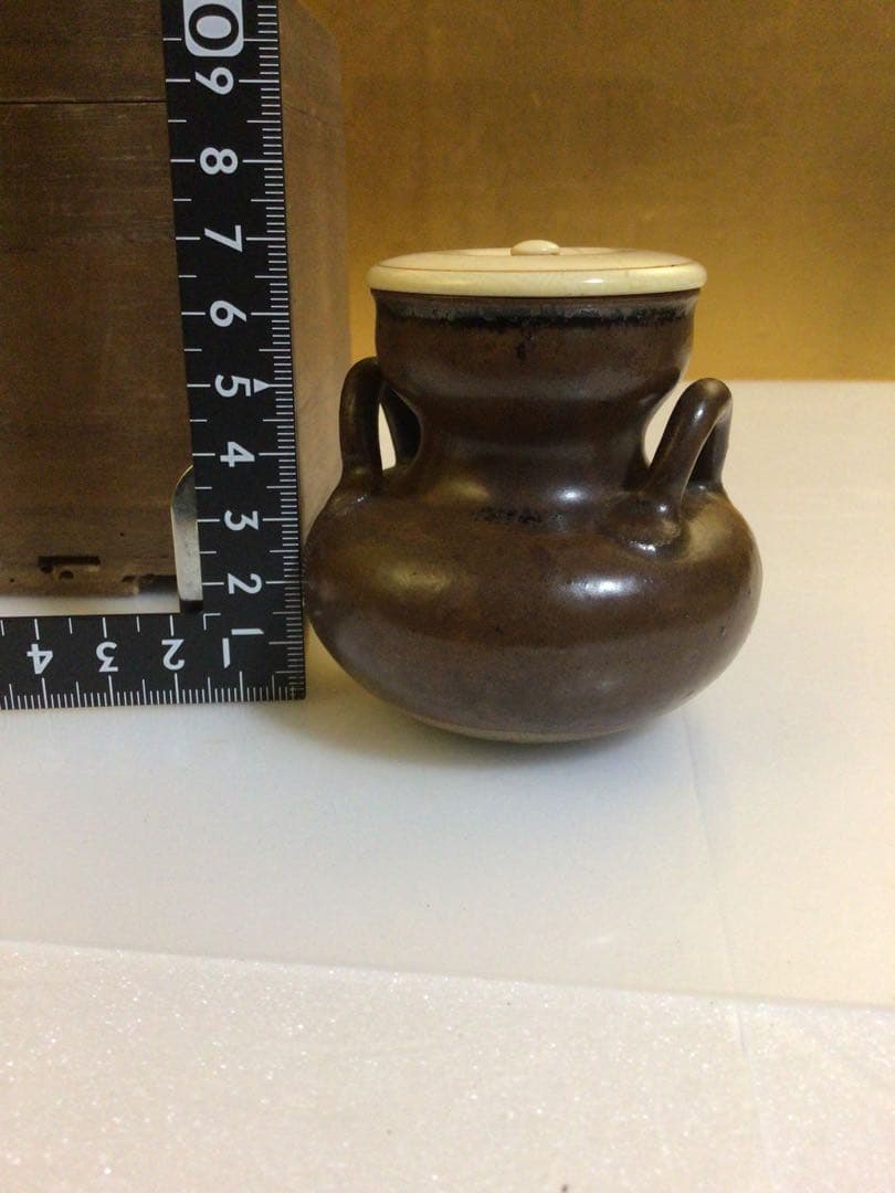 茶道具 耳付き茶入れ 時代合わせ木箱付き
