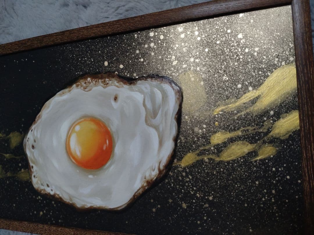 卵の油絵【コスモ・エッグ】1点物の原画◆作者サイン入り/額縁付属