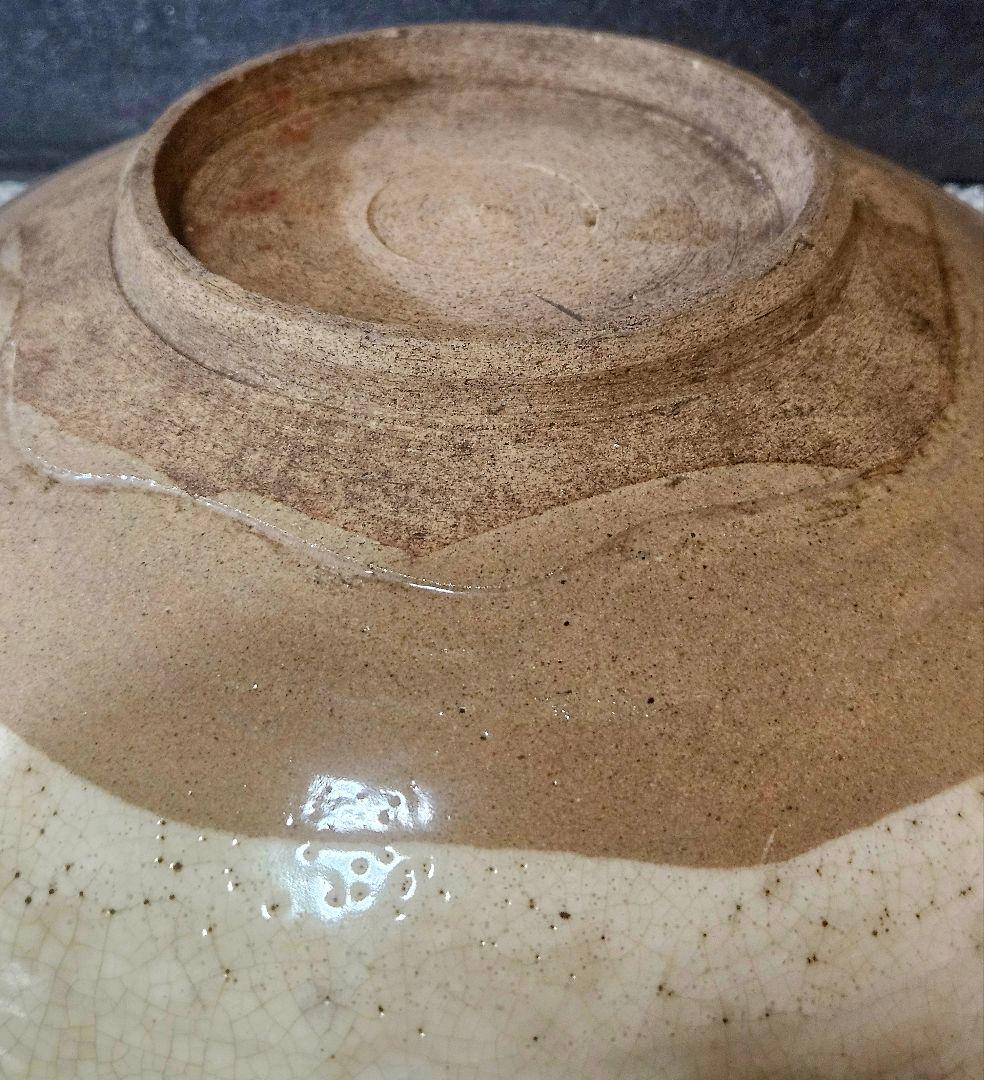 江戸時代　古清水　野々村仁清 銘　呉須 鉄絵　鳥に草花図　23.5cm鉢　盛り鉢