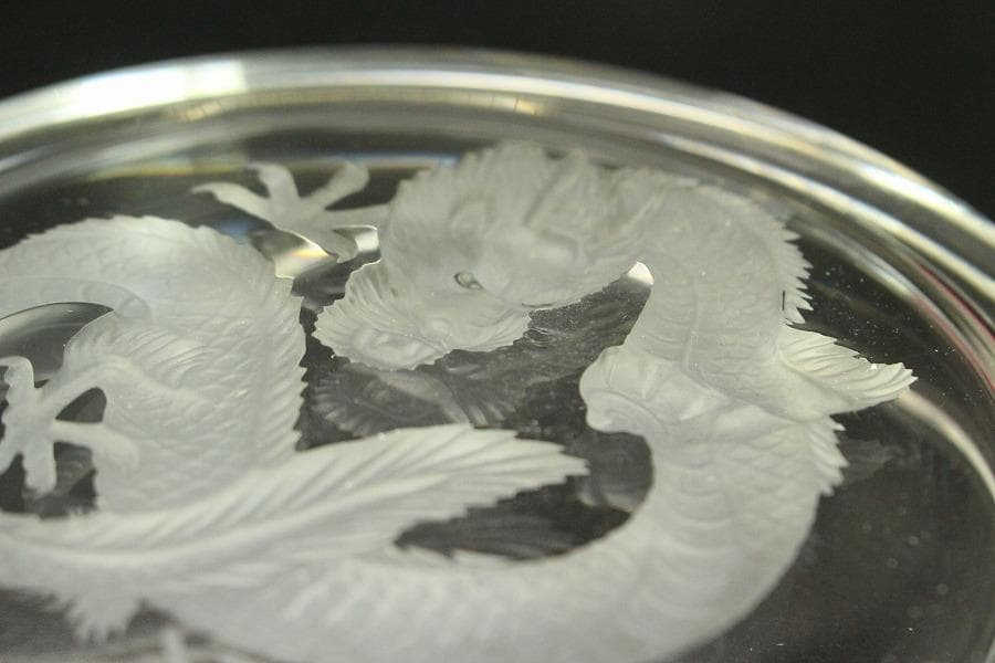 HOYA クリスタル 龍皿 3個 揃 未使用(A608)