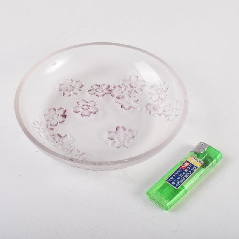 ガラス工芸　荒木良忠作　桜刻　皿　共布共箱　C　9100