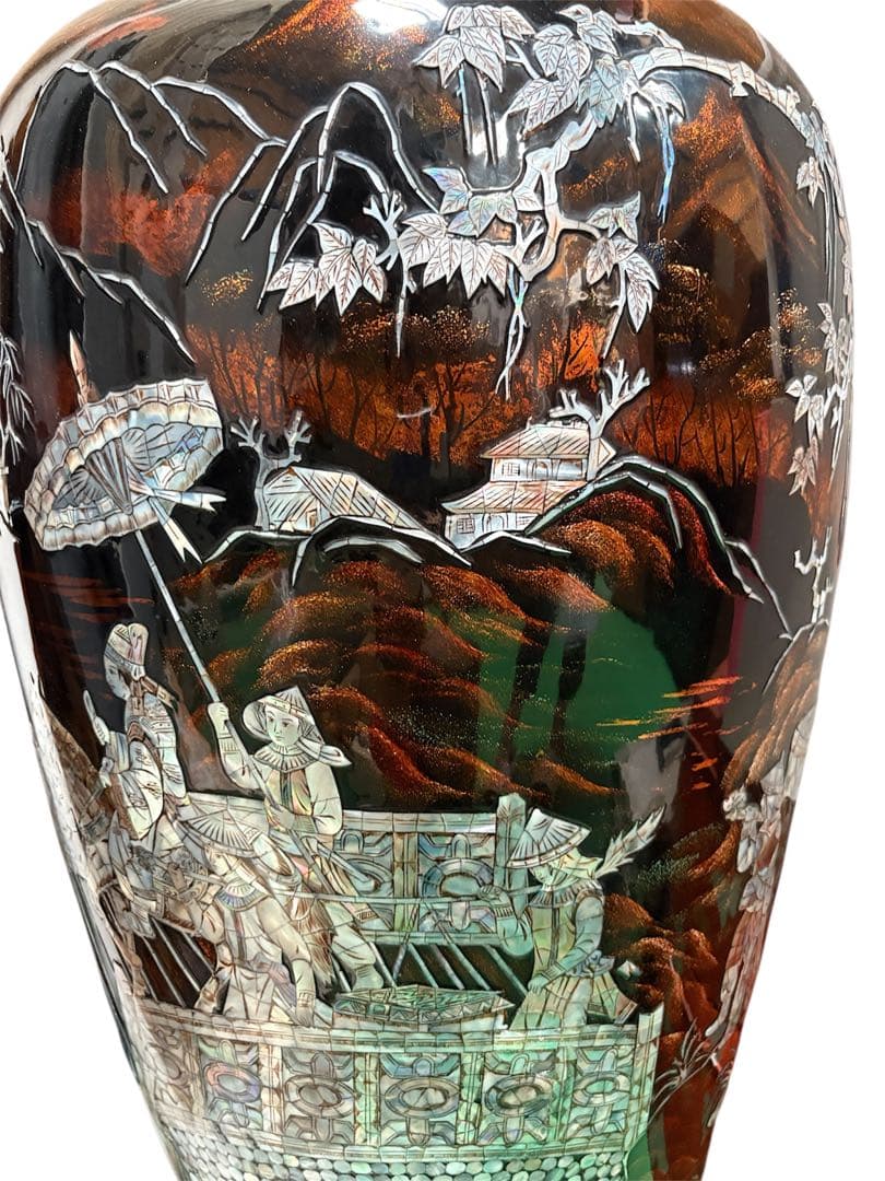 【レア物】超大型インテリア 特大壺 漆器 花瓶 銀色装飾