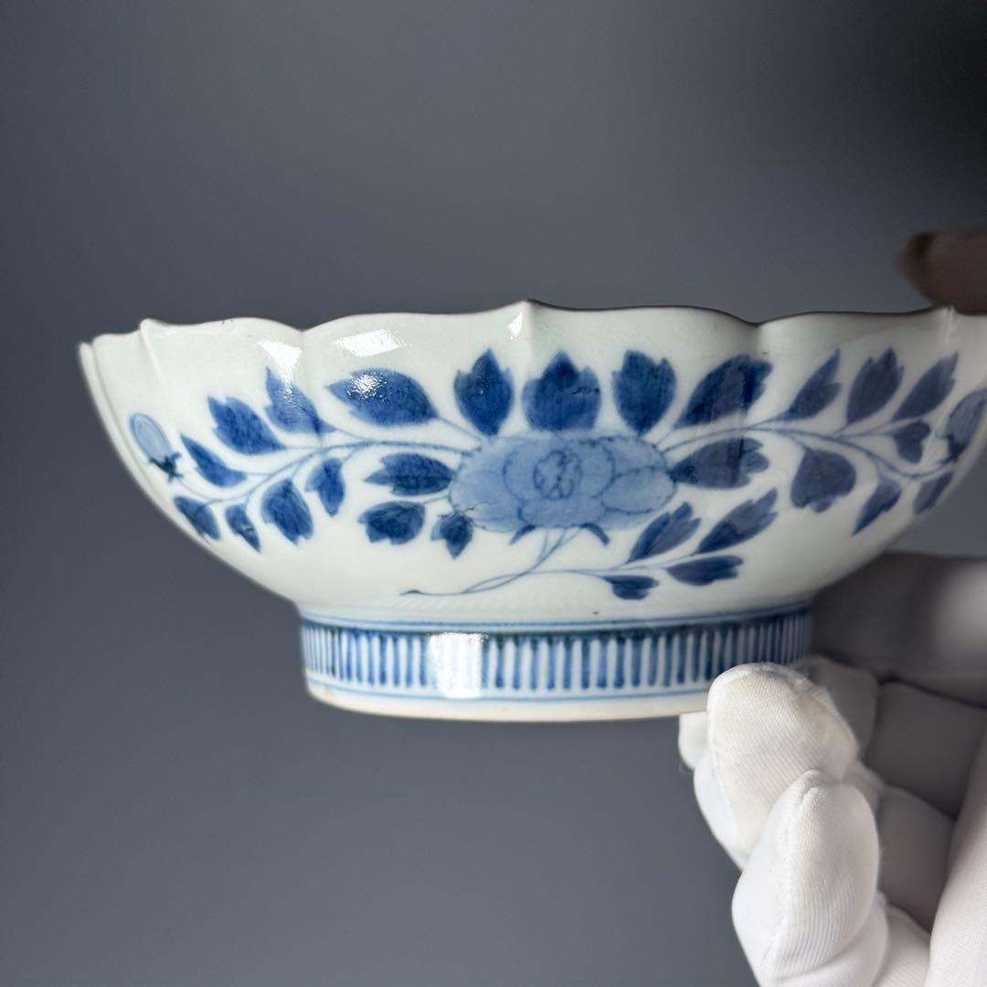 後期鍋島　染付葡萄絵菊花形皿　二点　膾皿　同手図録掲載品　蒐集家旧蔵品