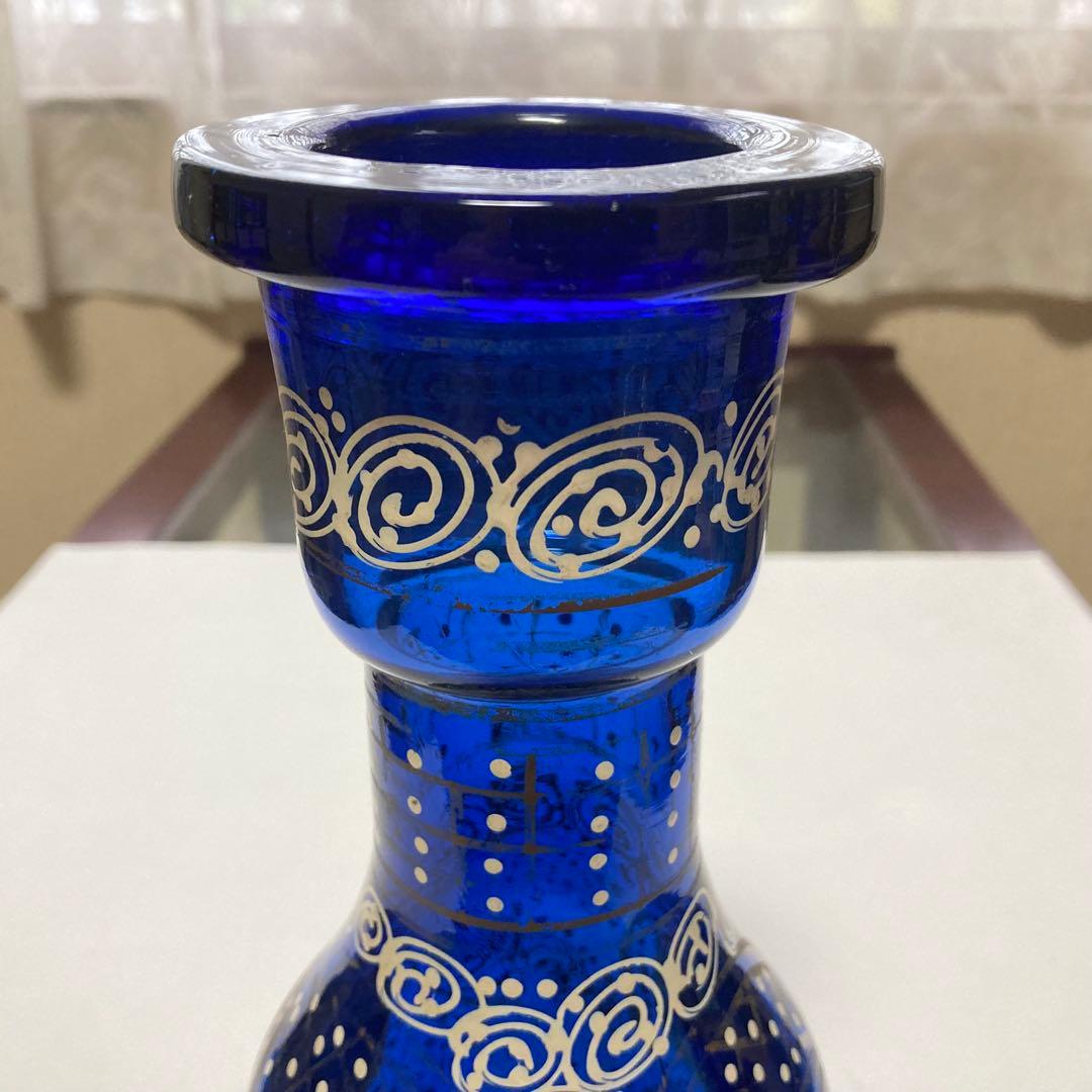 花瓶 花器 フラワーベース シーシャ 硝子 ボトル 瓶 青 レトロ ヴィンテージ