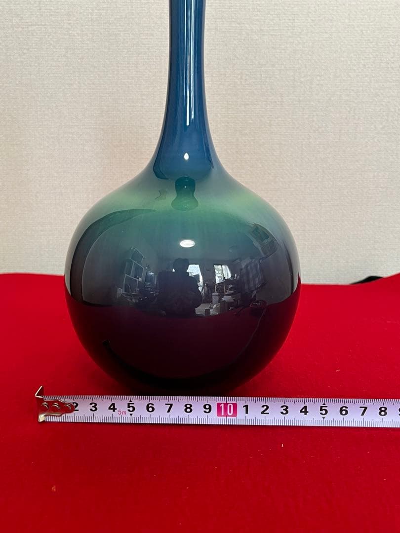 柳雨軒 三代 人間国宝 徳田八十吉（正彦銘）碧明釉 花生 T227 一輪挿し