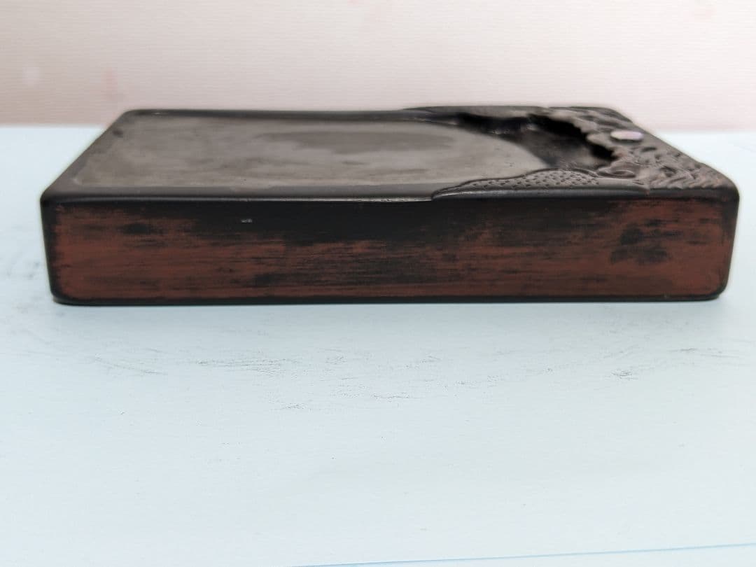 ♦中国硯 古玩 硯蓋 縞黒檀 龍文様硯 文房四宝 古美術品 アンティーク 骨董品