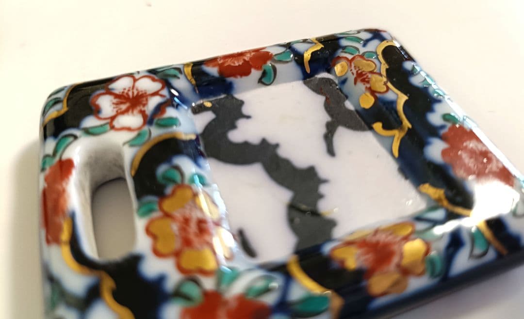 有田焼　ゴルフバッグ　ネームプレート　名札　染付古伊万里桜角型