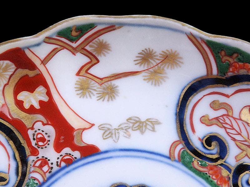 古伊万里　金襴手　窓絵　宝尽くしに松竹梅の図　4寸皿　５枚　B091AS-CZa