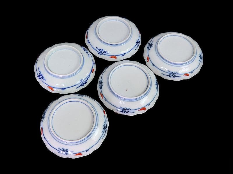 古伊万里　金襴手　窓絵　宝尽くしに松竹梅の図　4寸皿　５枚　B091AS-CZa