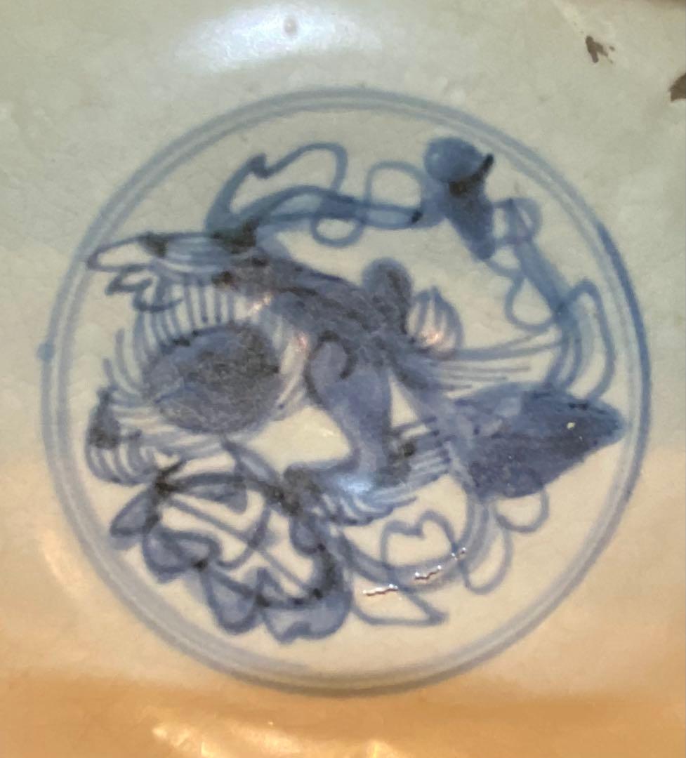 中国汕頭スワトウ　獅子絵皿　鑑賞台付 沈船品ヴィンテージ　レア ・台湾茶器