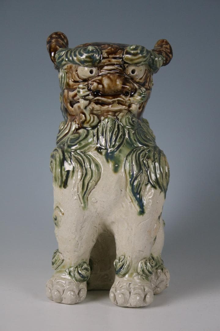 金城敏徳 作　緑釉立シーサー（特大）1対