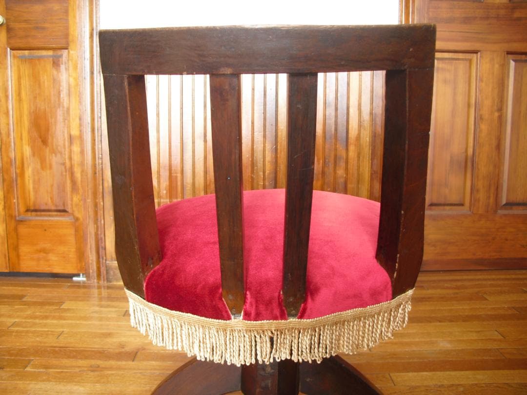 アンティーク ドクターチェア☆木製 回転椅子☆手触り良いベルベット/ビロード張り