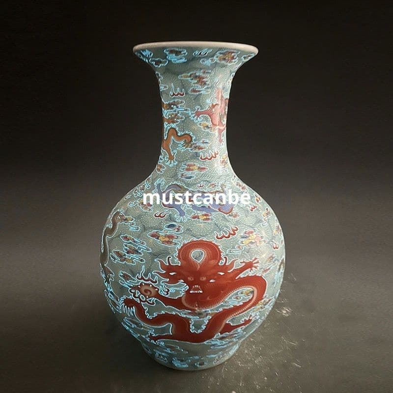 清雍正琺瑯彩竜紋帯夜光賞瓶 景徳鎮 陶磁器 装飾品 現代工芸品美術品 置物