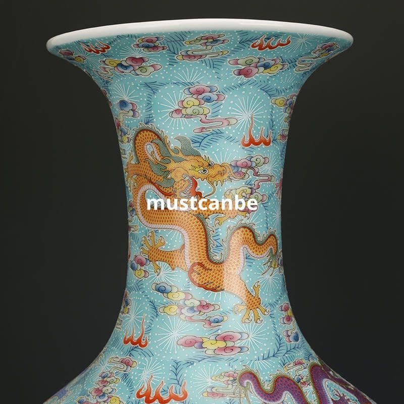 清雍正琺瑯彩竜紋帯夜光賞瓶 景徳鎮 陶磁器 装飾品 現代工芸品美術品 置物