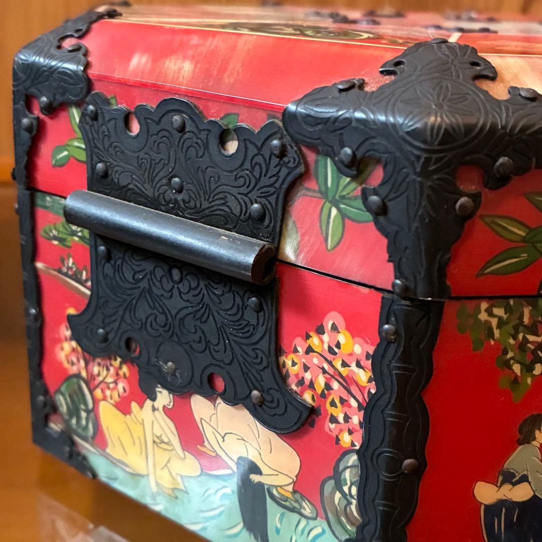 ヴィンテージ 中国　宝石箱　ジュエリーボックス　八角形　レア　赤