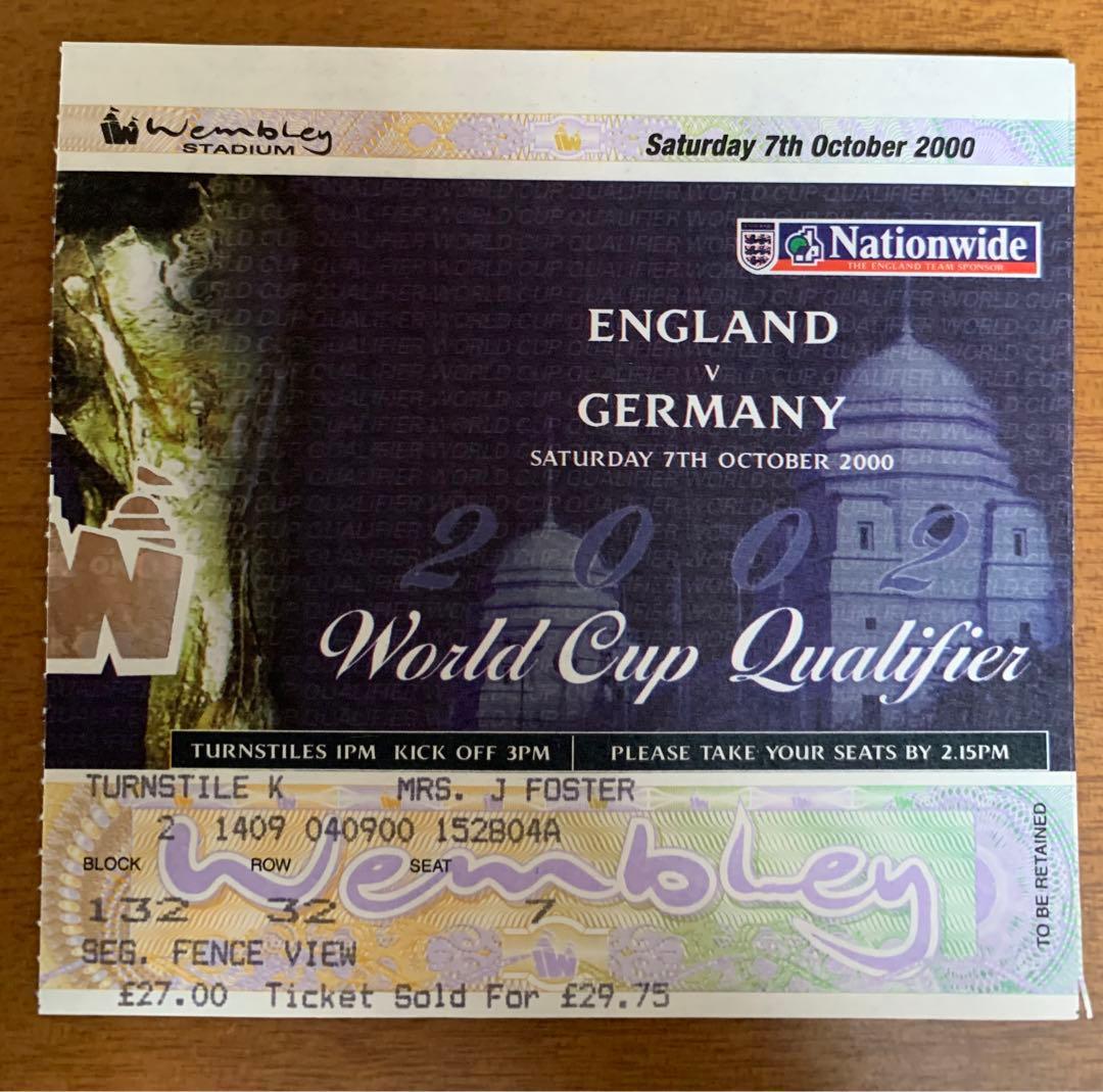 入手不可能'00年10月旧ウェンブリー・ラストマッチ・イングランドvsドイツ半券