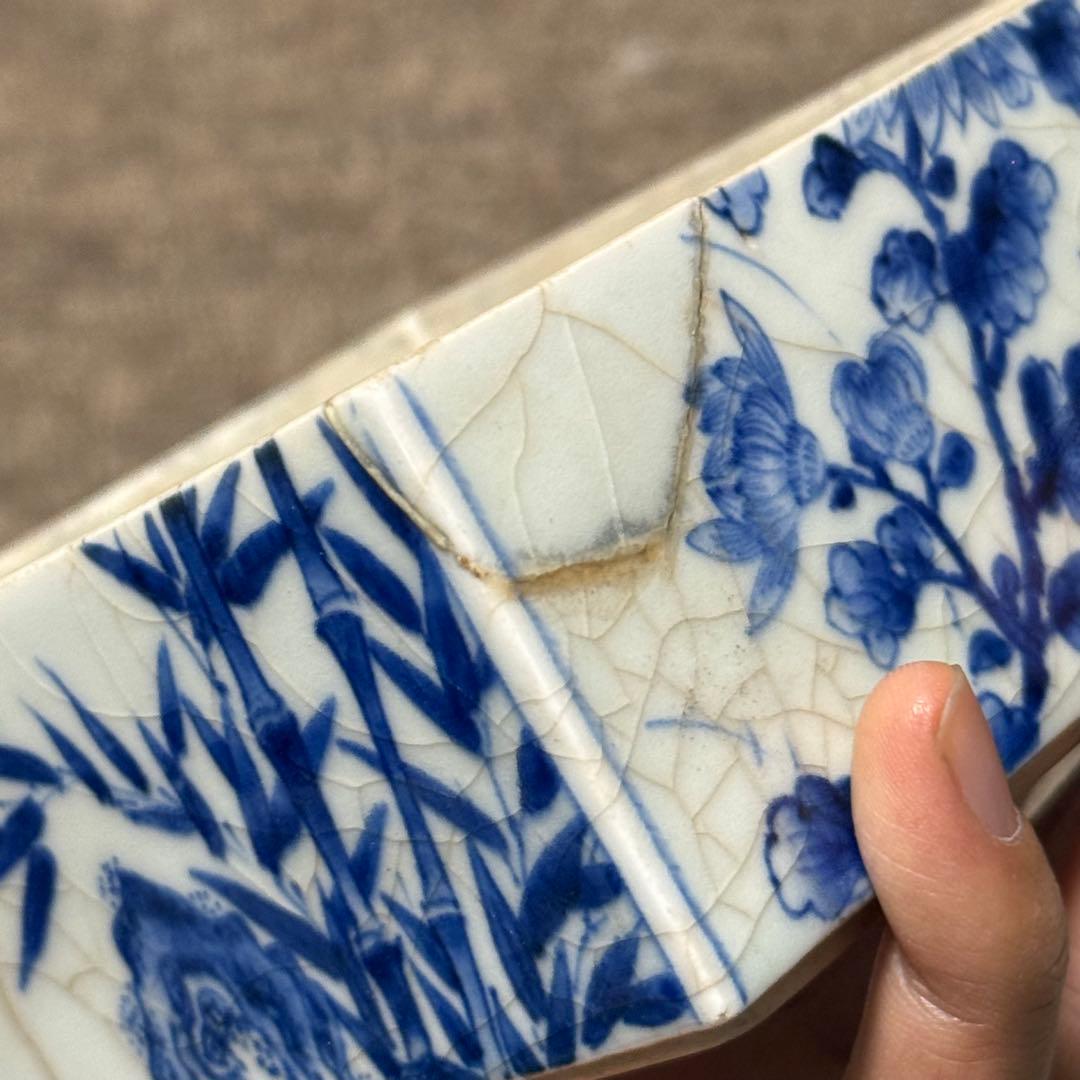 江戸期 亀山焼 染付 重箱 箱付