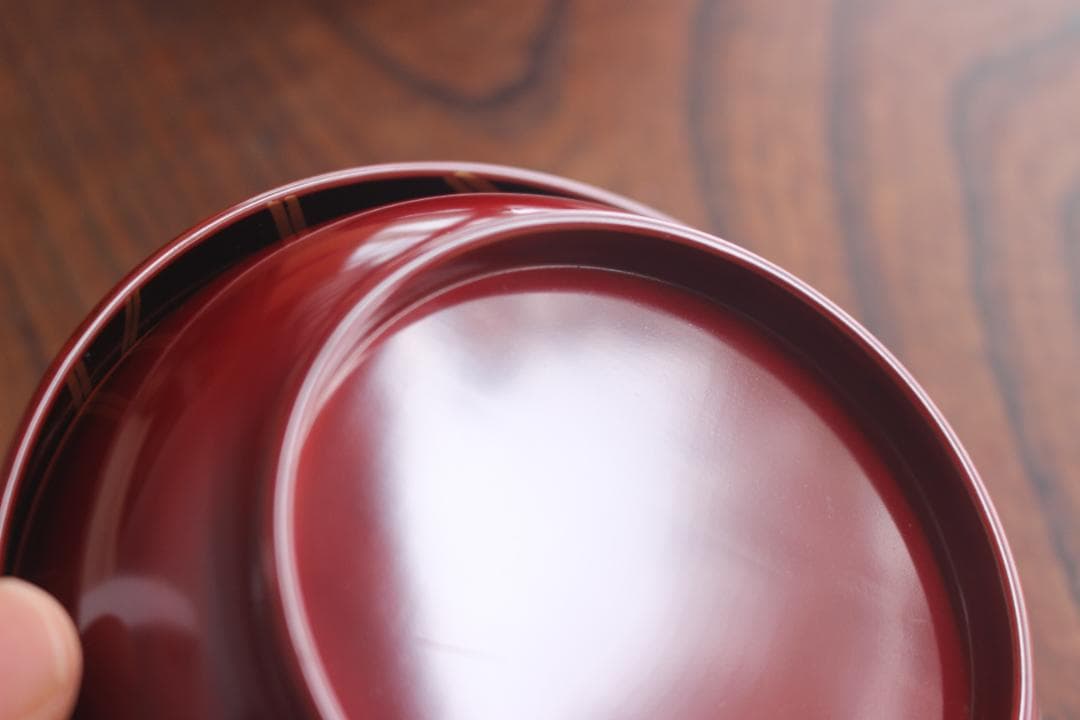 デッドストック！極上紅溜に優美な桐花蒔絵の映えるお椀2点（検輪島塗京塗煮物椀