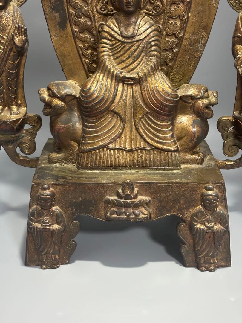 仏教古美術 純銅 文化遺産 文化財仏像伝承　 中央に仏と菩薩像