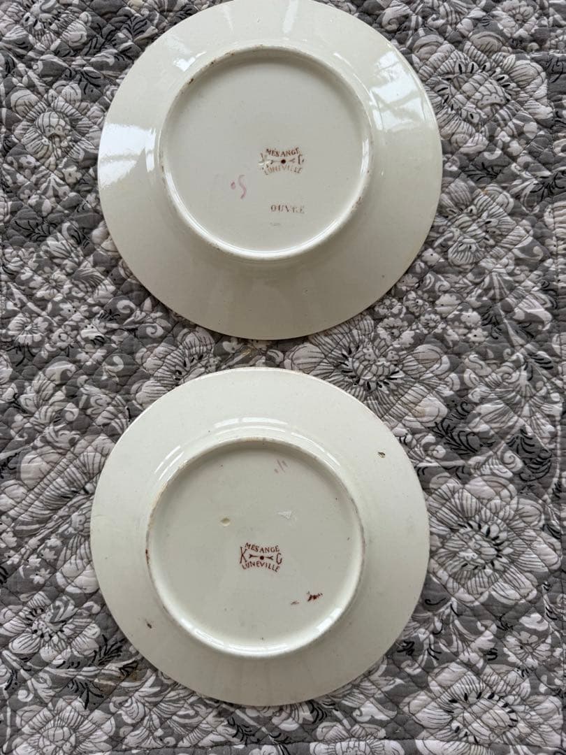 フランスアンティークリュネビィル窯Mesangeソーサーデザートプレート２枚.b