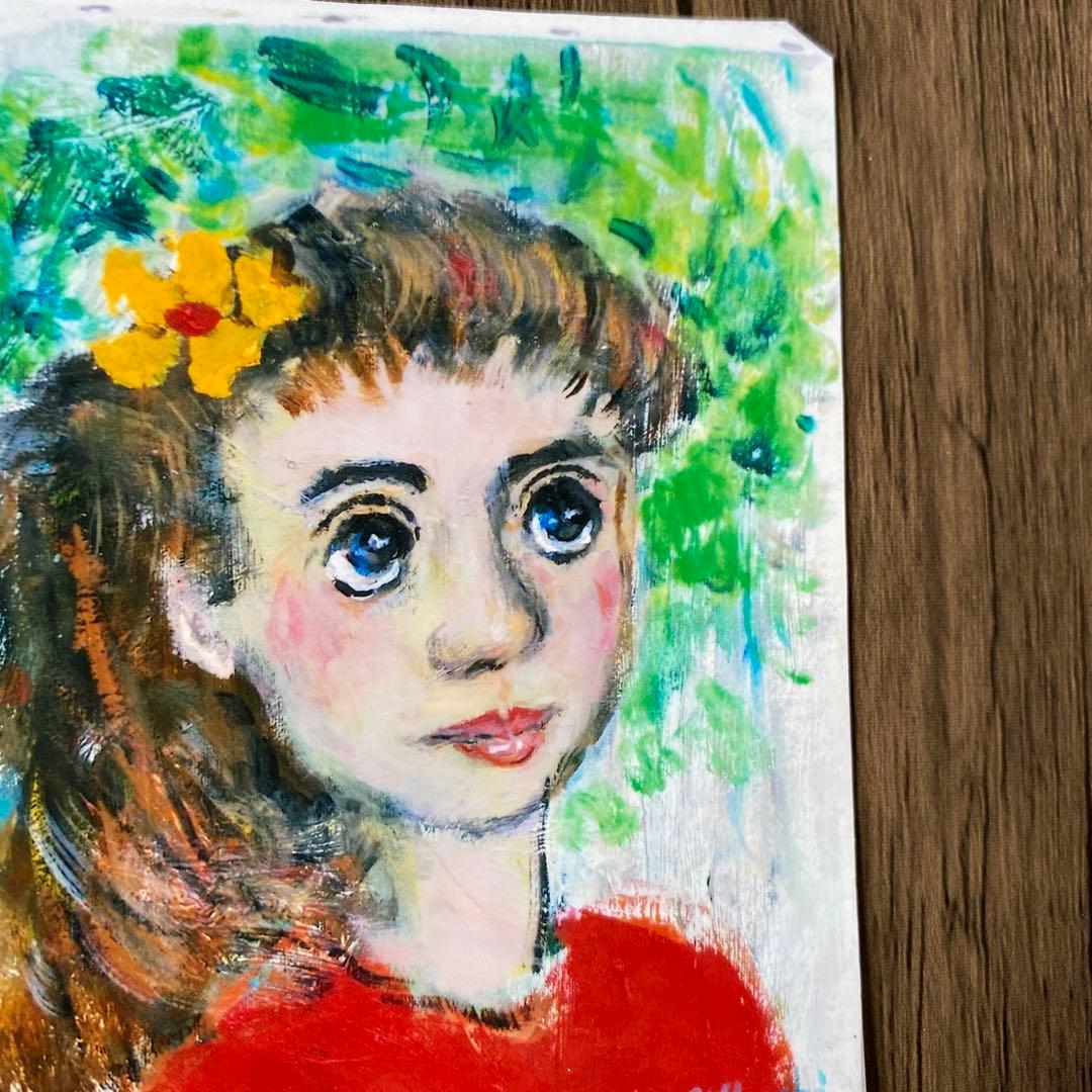 絵画　油絵　油彩画　菊地正則　F3号　「花リボンの少女」原画　美品　額付き