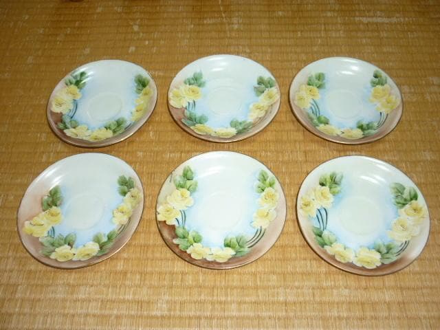 1900年頃ドイツ製◆初期 ババリア 黄色い薔薇 手書き カップ＆ソーサー6客組