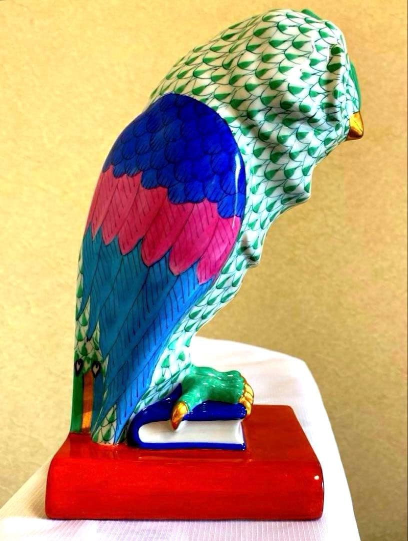 Herendふくろう約21cm鱗模様 金彩仕上げ手描フィギュリン ハンガリー製