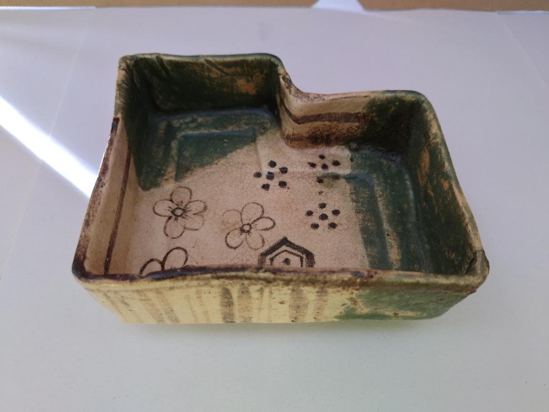 ★美濃　織部焼★青織部三環足向付★桃山時代★骨董品☆