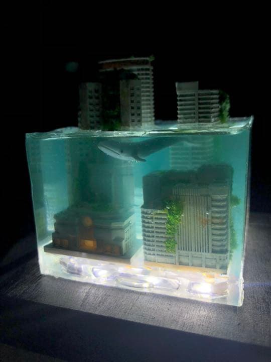 水没都市　クジラも泳ぐ　ジオラマ　LEDライト