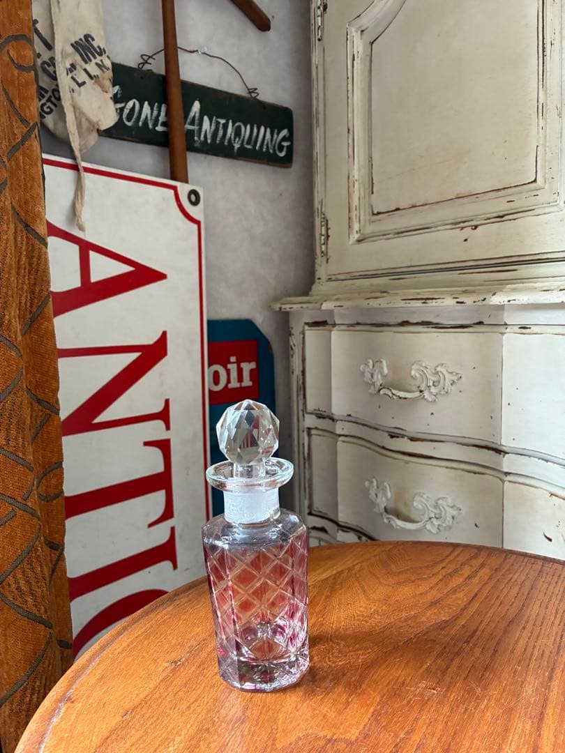 フランス　アンティーク　ガラス　パフューム　ボトル　香水瓶　レッド　ダミエ　レア
