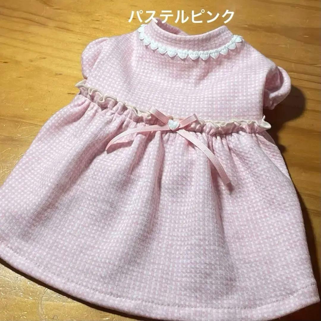 ハンドメイド犬服　パステルカラーのパフスリーブワンピ　色違い３色　接結ニット