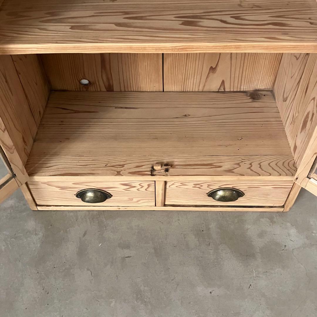 レトロ　アンティーク　古家具　古道具　剥離家具　ストリップド　ガラス棚　シェルフ