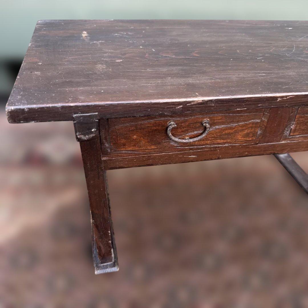 ヴィンテージ木製文机 ダークブラウン 引き出し2つ