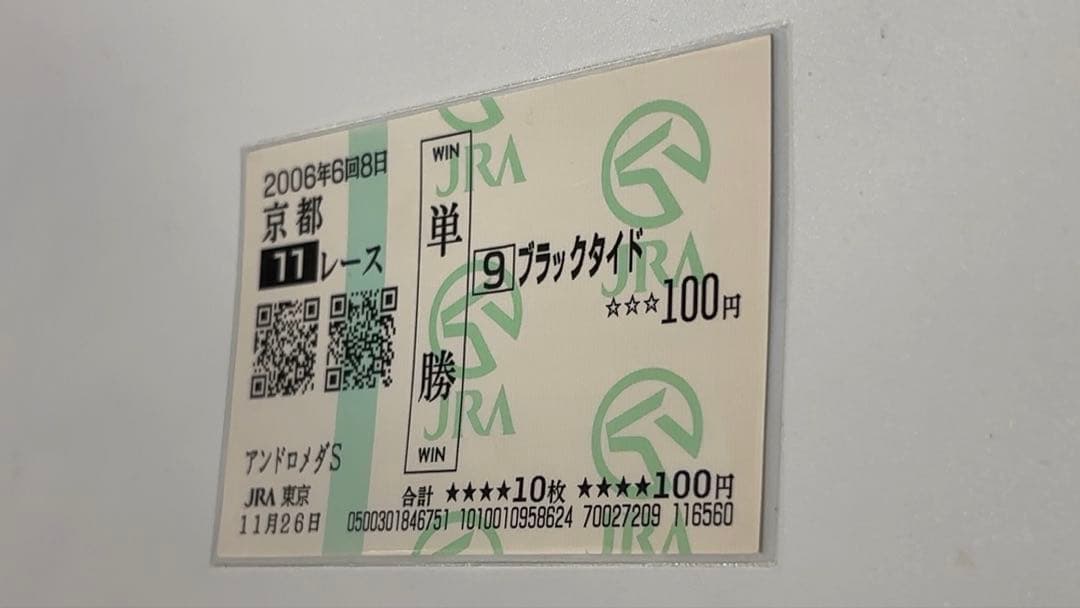 【美品】2006 アンドロメダS ブラックタイド 単勝馬券 京都競馬場