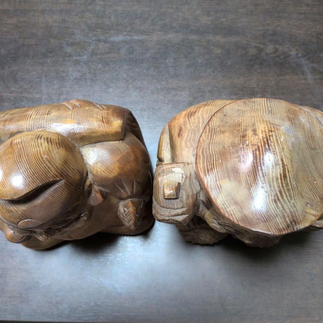 (値下)　木製彫刻 笑顔の神様(大黒天＋恵比寿天)　2点