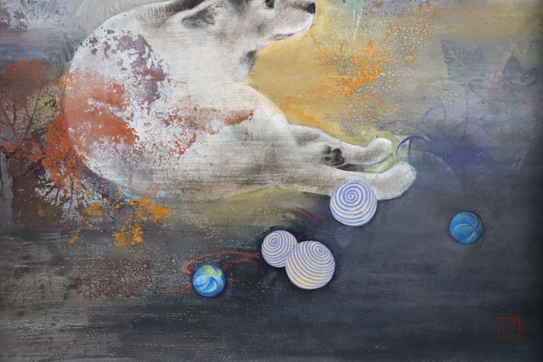 真作保証 竹内浩一 「閑 (犬)」日本画12号 共シール 過去一傑作品