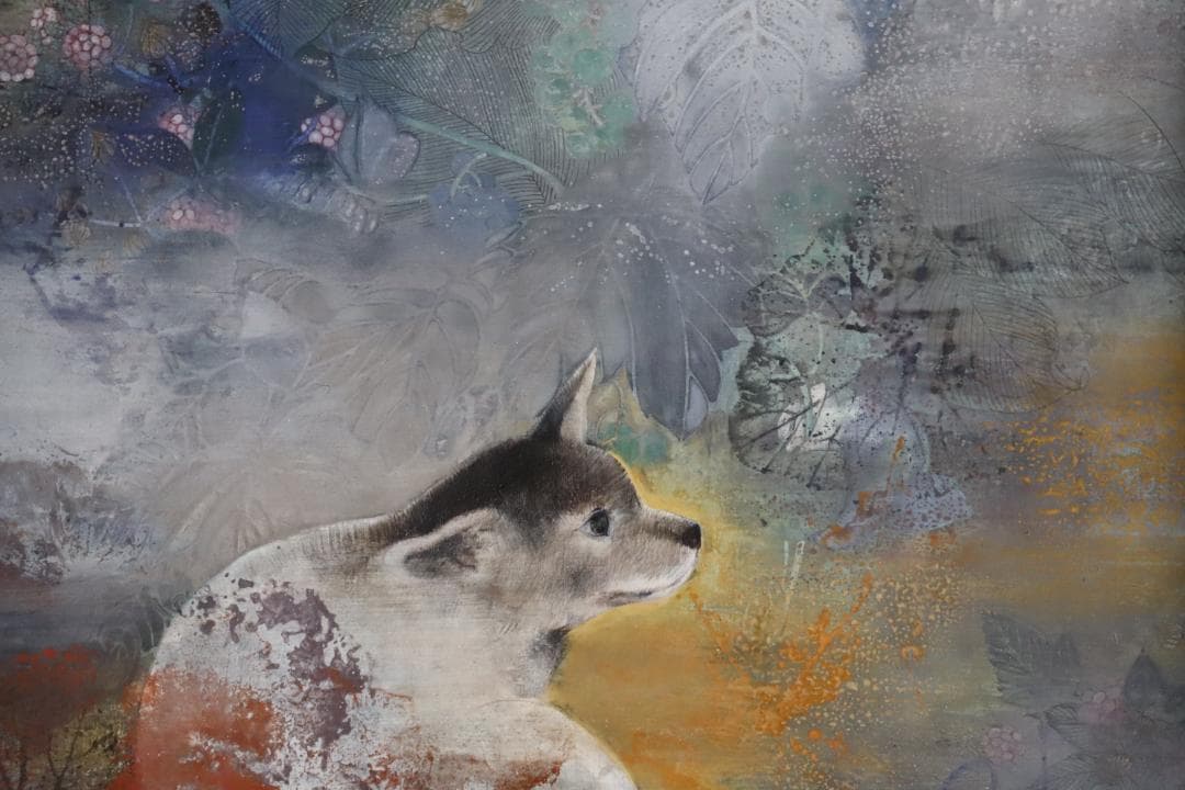 真作保証 竹内浩一 「閑 (犬)」日本画12号 共シール 過去一傑作品