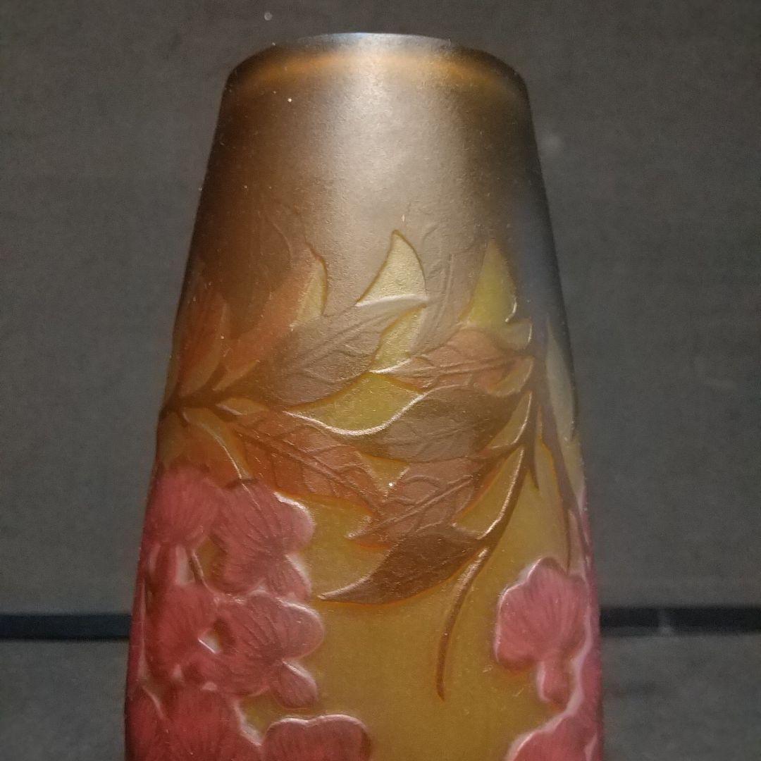 エミ―ルガレ花模様 花瓶 被せガラス アンティーク 工芸ガラス